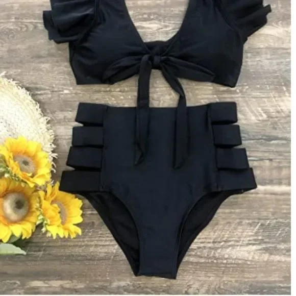 High Waist Flounce Bikini Set Women Swimsuit